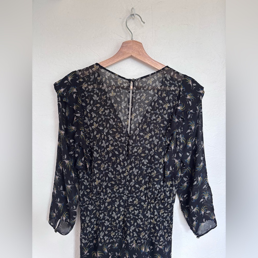 Anthropologie Bailey 44 Ophelia Black Floral Print Ruffle Midi V Neck Boho Dress - Picture 11 of 15